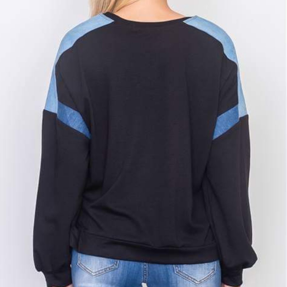 DENIM STRIPE CONTRAST BLACK TOP - Picture 5 of 6